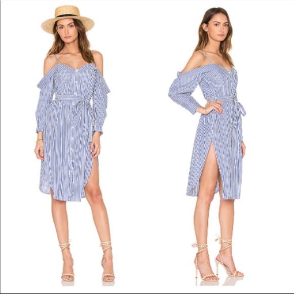 Like new! Bardot Paloma Striped Midi Dress Off the Shoulder - Picture 1 of 12